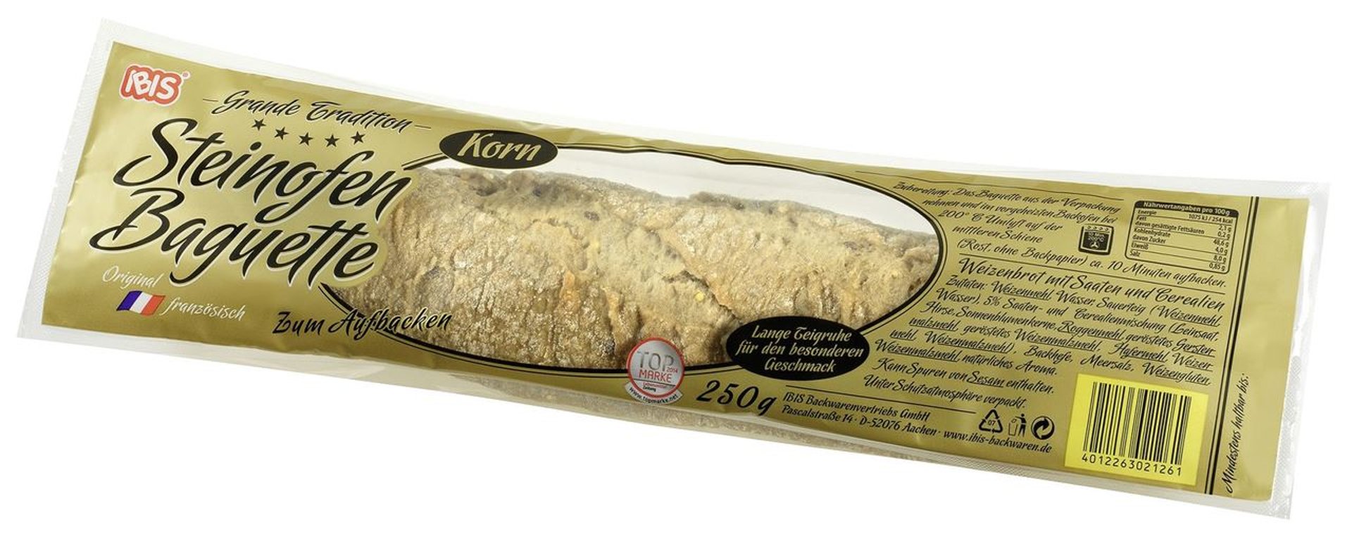 IBIS - Steinofen Baguette Korn vorgebacken ungeschnitten - 1 x 250 g