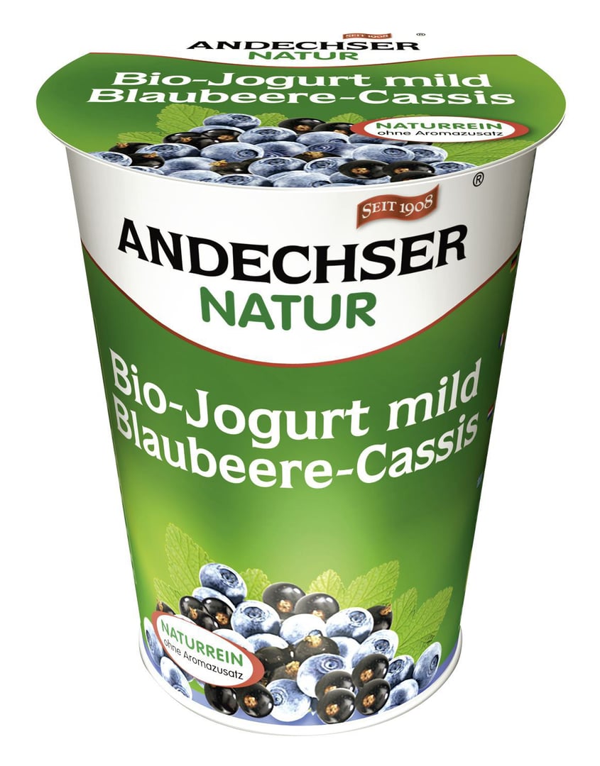 Andechser - Natur Bio-Jogurt mild Blaubeere-Cassis 3,7 % Fett im Milchanteil 400 g Becher