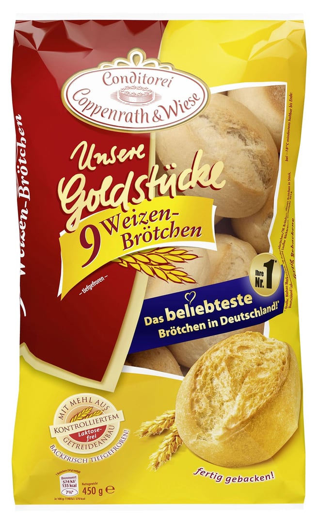 Coppenrath & Wiese - Unsere Goldstücke, 9 Weizenbrötchen, tiefgefroren - 15 x 450 g Karton