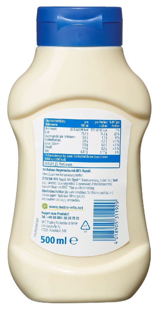aro - Delikatess Mayonnaise 80 % Fett 12 x 500 ml Flaschen