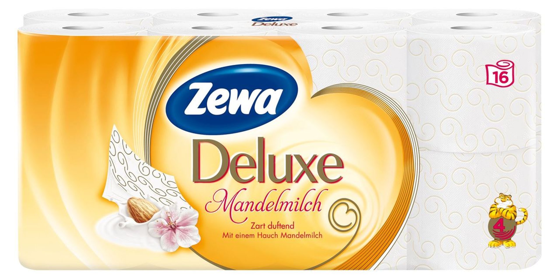 Zewa Deluxe Mandelmilch Weiß Tissue Papier 4 lagig 16 Rollen à 135 Blatt