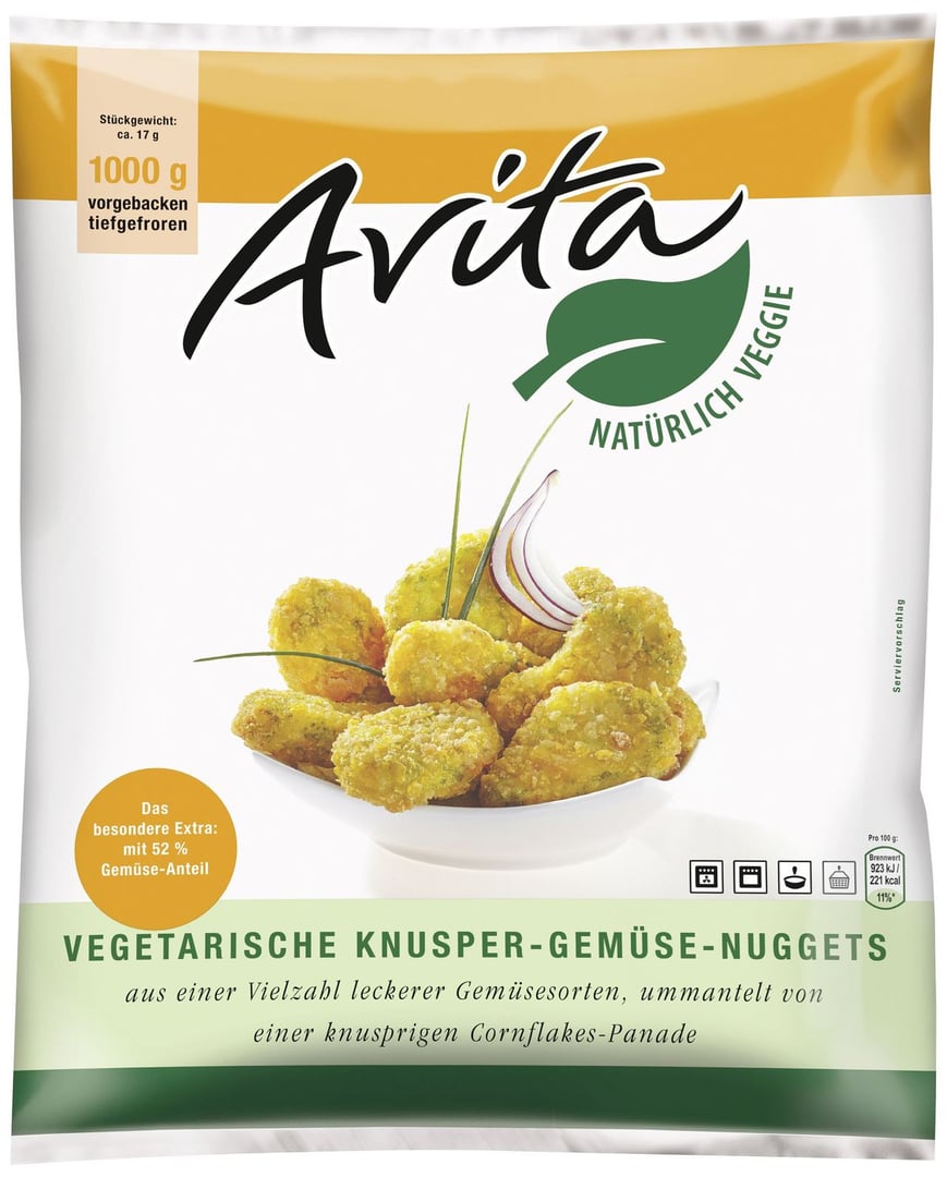 Avita - Vegetarische Knusper Gemüse Nuggets ca. 58 Stück á 17 g, vorgebacken 1 kg Beutel