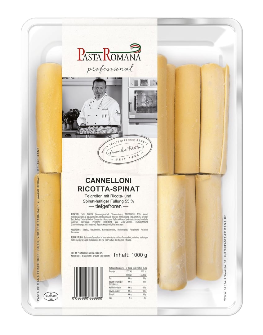 Pasta Romana - Cannelloni Con Ricotta E Spinaci gefüllt mit Ricotta und Spinat 1 kg Beutel