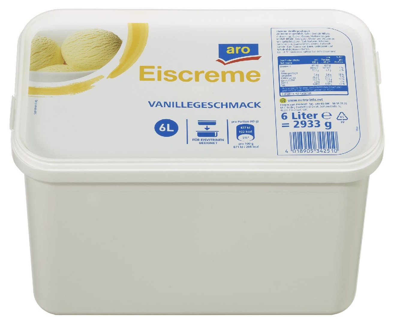aro - Eiscreme Vanillegeschmack tiefgefroren - 6 l Packung