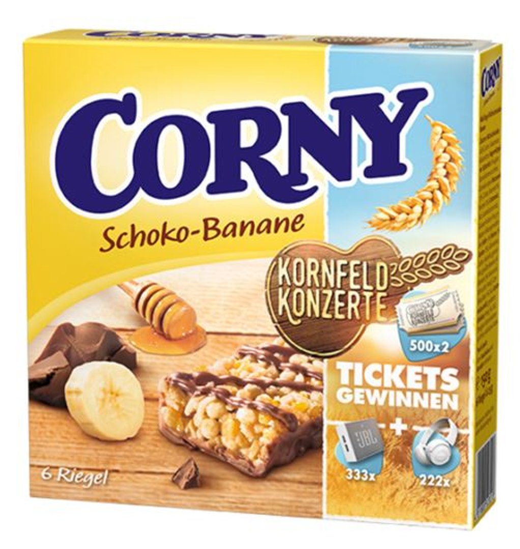 Corny - Müsliriegel Schoko Banane 6 Stück à 20 g, Müsliriegel aus Milchschokolade, Banane, gerösteten Vollkornflocken & Getreidecrispies 10 x 120 g Packungen