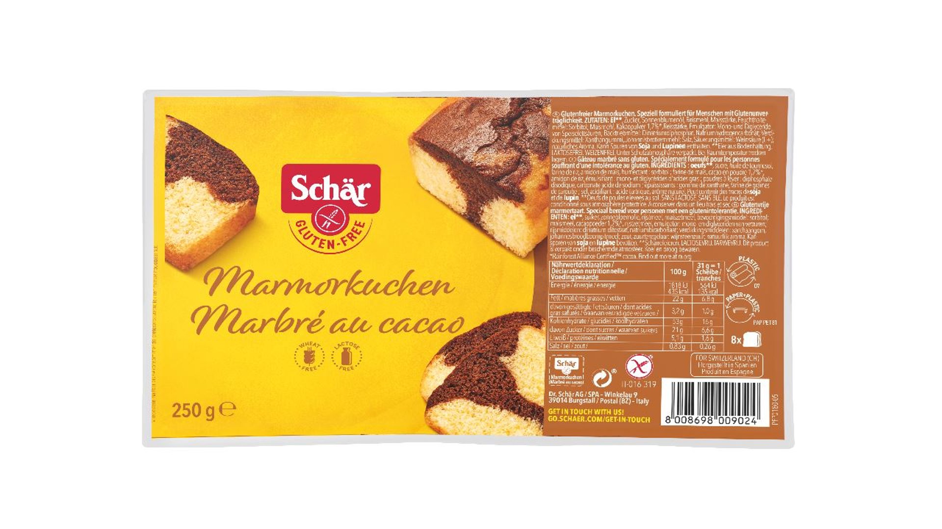 Schär - Marmorkuchen glutenfrei laktosefrei - 1 x 250 g Beutel