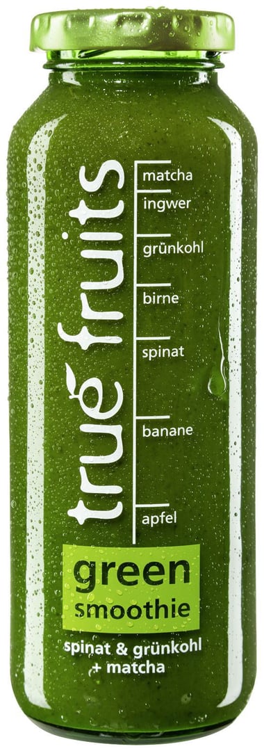 True Fruits - Smoothies green no. 1 Smoothie aus Äpfeln, Bananen, Spinat, Grünkohlpüree, Ingwerpüree und Matcha Tee 8 x 250 ml Flaschen