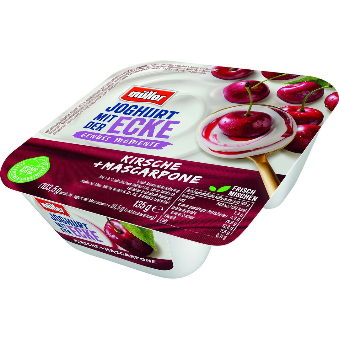 müller - Joghurt mit der Ecke Frucht - Mascarpone gekühlt Kirsche - 135 g