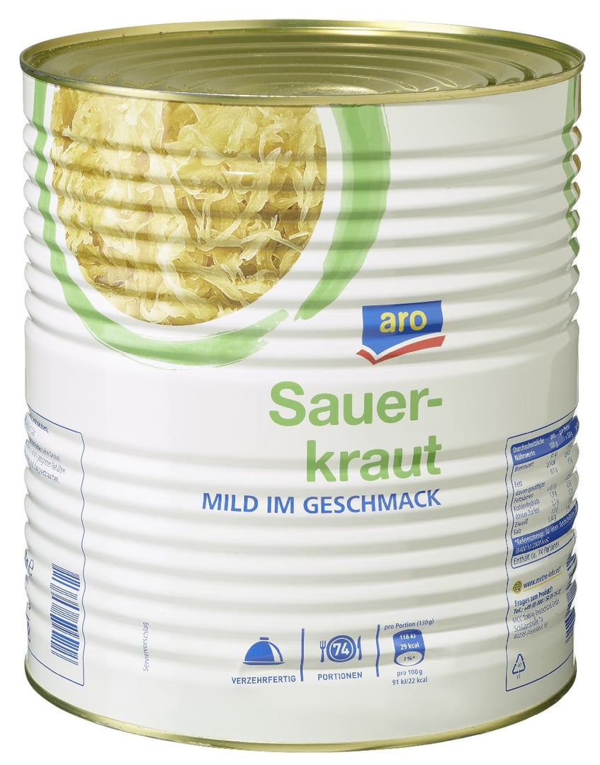 aro - Sauerkraut mild im Geschmack - 10,2 l Dose