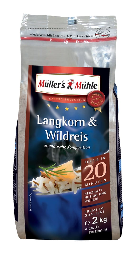 Müller's Mühle Langkorn & Wildreis lose, Spitzenqualität 2 kg Beutel