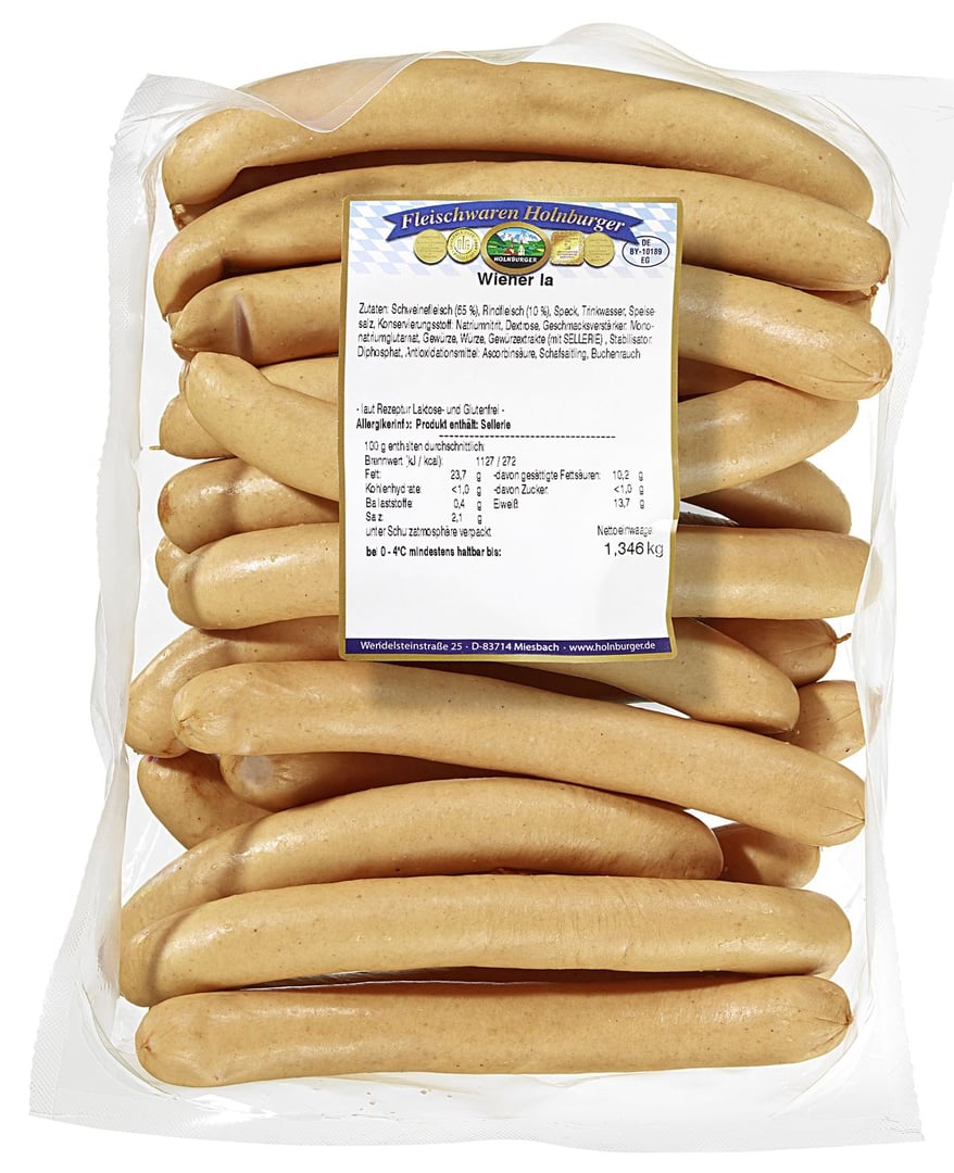 Holnburger - Wienerwurst vak.-verpackt, Schweinefleisch (65 %), Rindfleisch (10 %) & Speck ca. 1,2 kg
