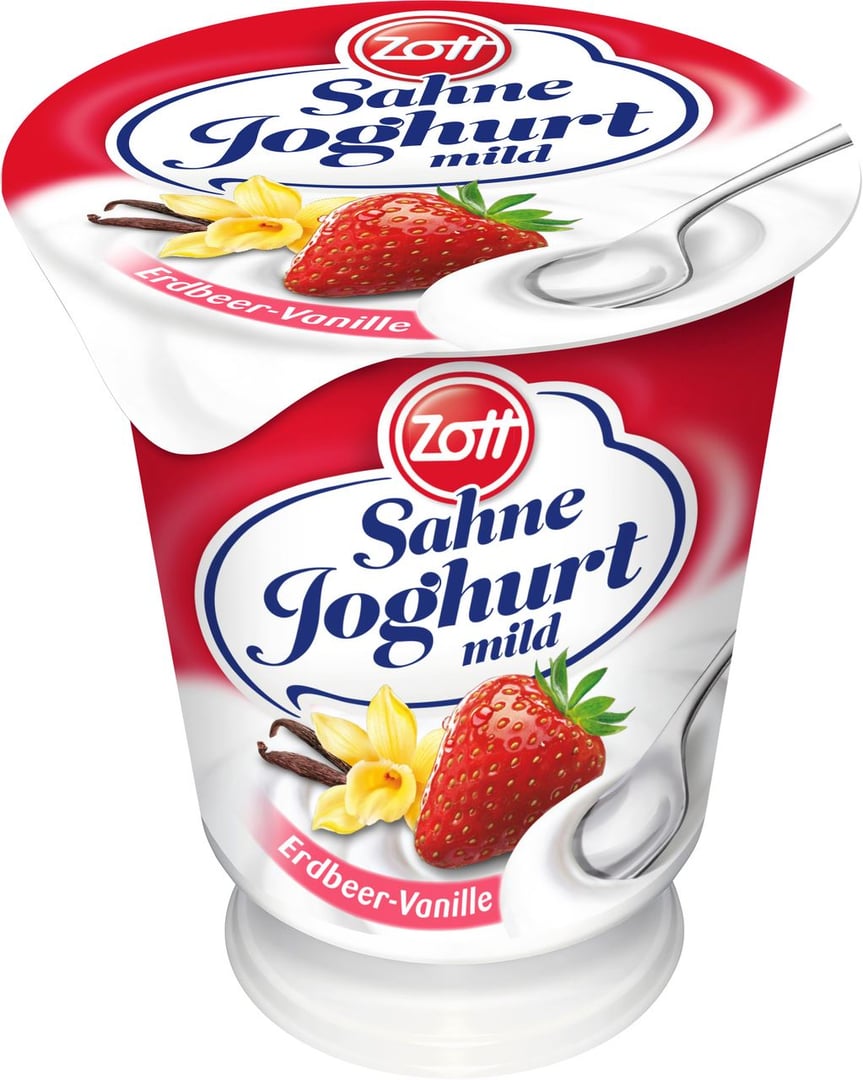 Zott - Sahne Joghurt 10 % Fett im Milchanteil Erdbeer/Vanilla gekühlt - 150 g Becher