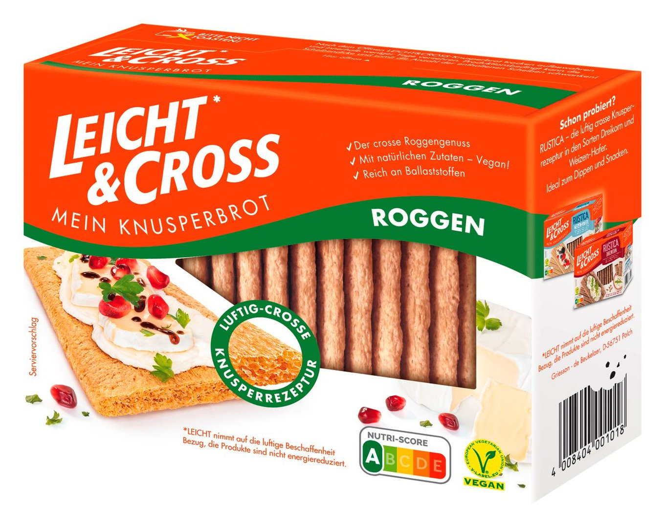 Leicht & Cross - Knusperbrot Roggen verzehrfertig, geschnitten, aus Weizen 125 g Schachtel