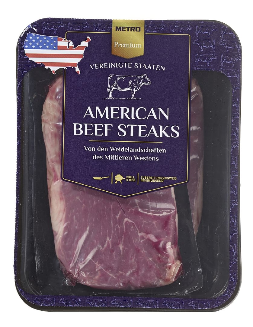 METRO Premium - American Beef Steaks, roh, 2 Stück à ca. 300 g, vak.-verpackt