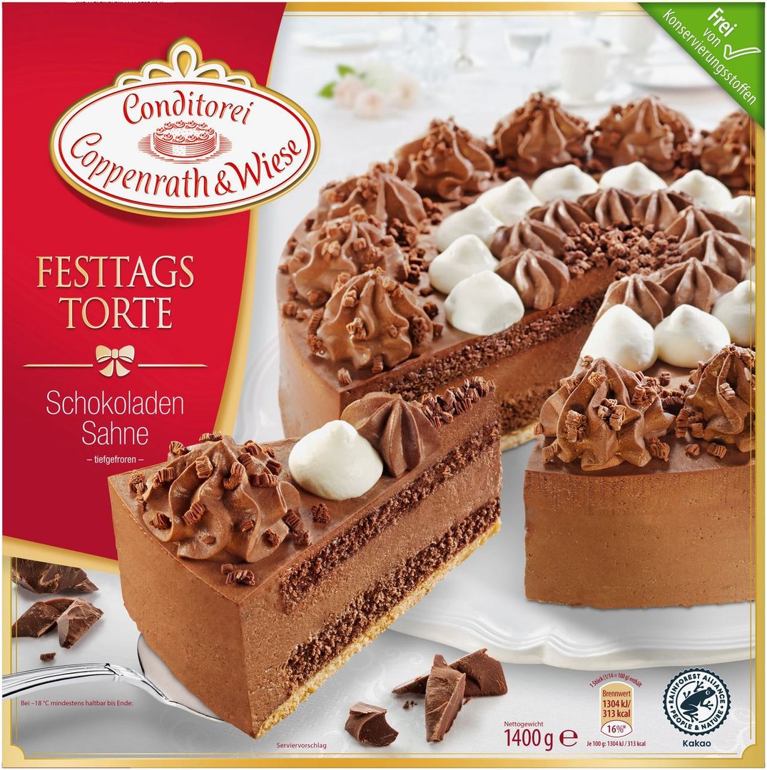 Coppenrath & Wiese - Festtagstorte Schokoladen Sahne Torte tiefgefroren fertig gebacken - 1 x 1,4 kg Schachtel