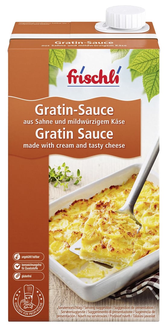 Frischli - Gratin-Sauce 29 % Fett, aus Sahne und mildwürzigem Käse 1 l Faltschachtel