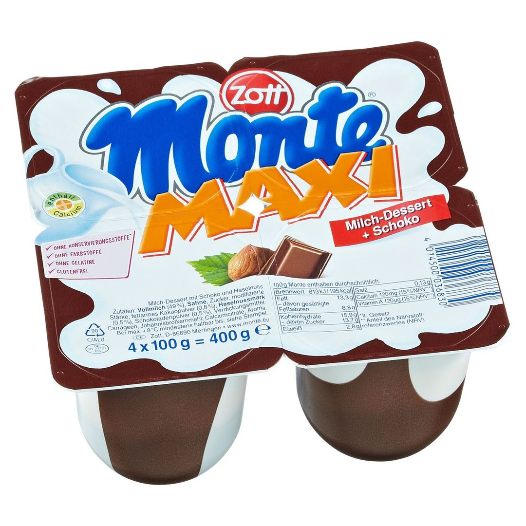 Monte - Maxi Milch-Dessert + Schoko 4 Stück à 100 g - 400 g Packung