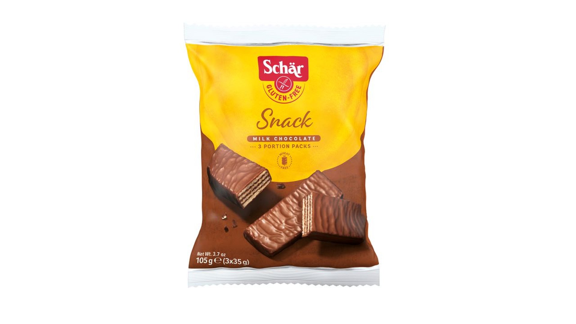 Schär - Snack Glutenfreie Schokoladewaffeln mit Haselnüssen, 3 Stück à 35 g - 105 g Beutel