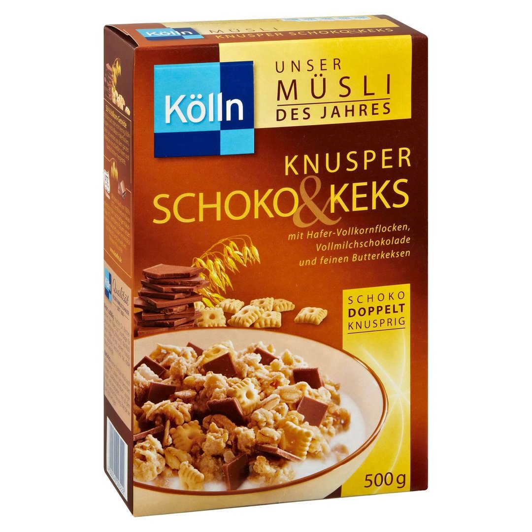 Kölln - Müsli Knusper Schoko & Keks mit Hafer-Vollkornflocken Schokolade und Butterkeksen 500 g
