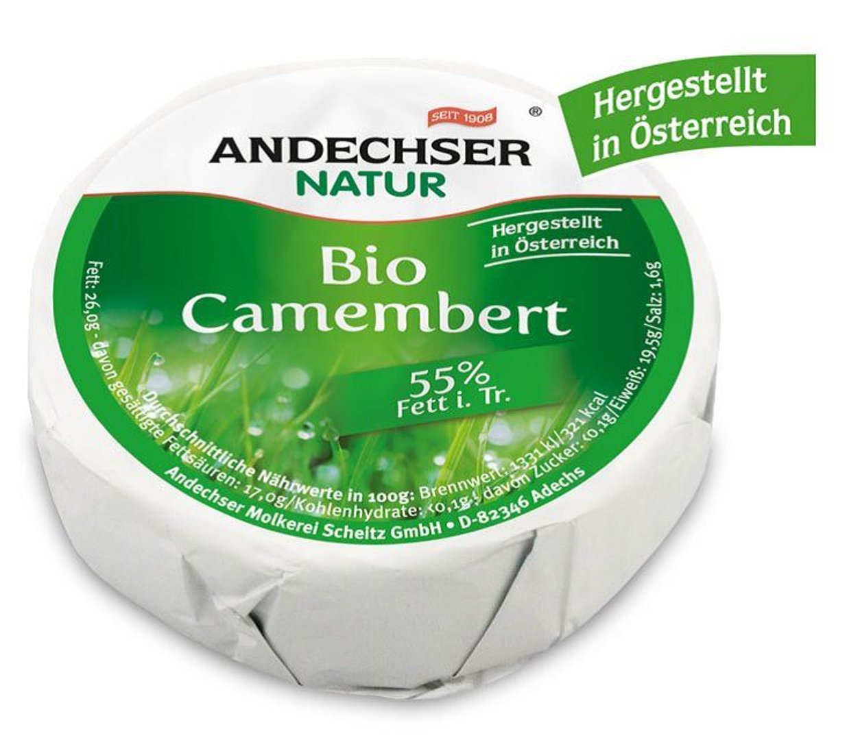 Andechser - Bio Camembert 55 % Fett i.Tr. - 100 g Stück