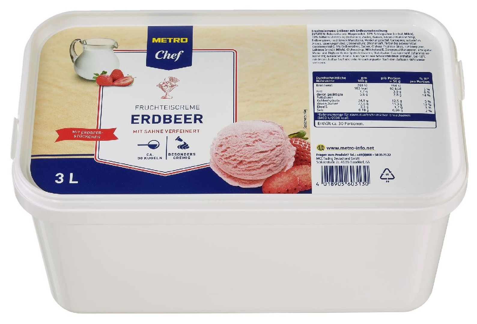 METRO Chef - UTZ Eiscreme Erdbeere tiefgefroren - 3,00 kg Packung