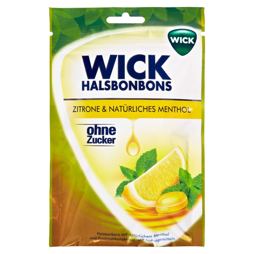 Wick Halsbonbons Zitrone Menthol ohne Zucker 72 g Beutel