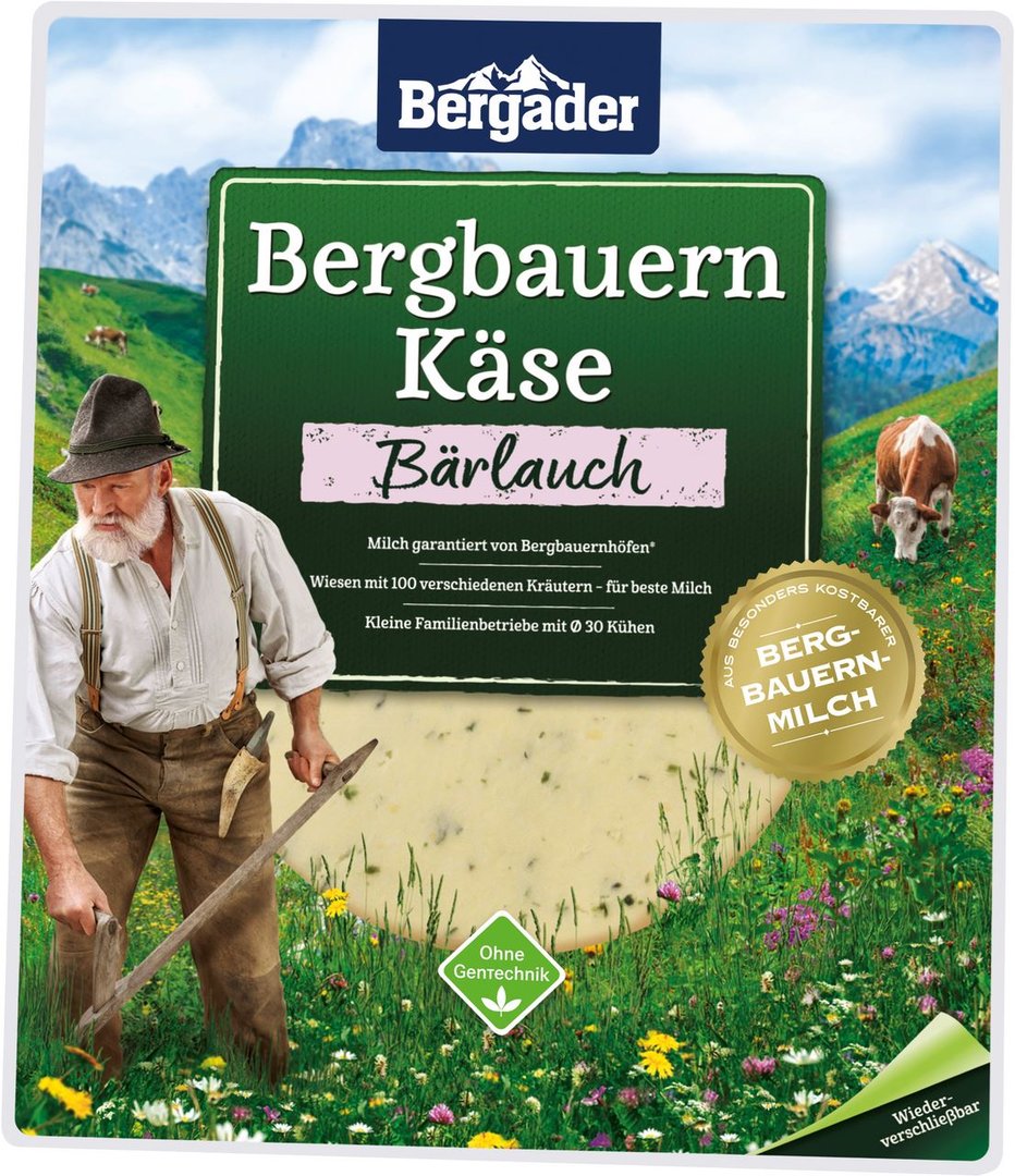 Bergader - Bergbauern Käsescheiben 48 % Fett i.Tr. Bärlauch gekühlt - 150 g Packung