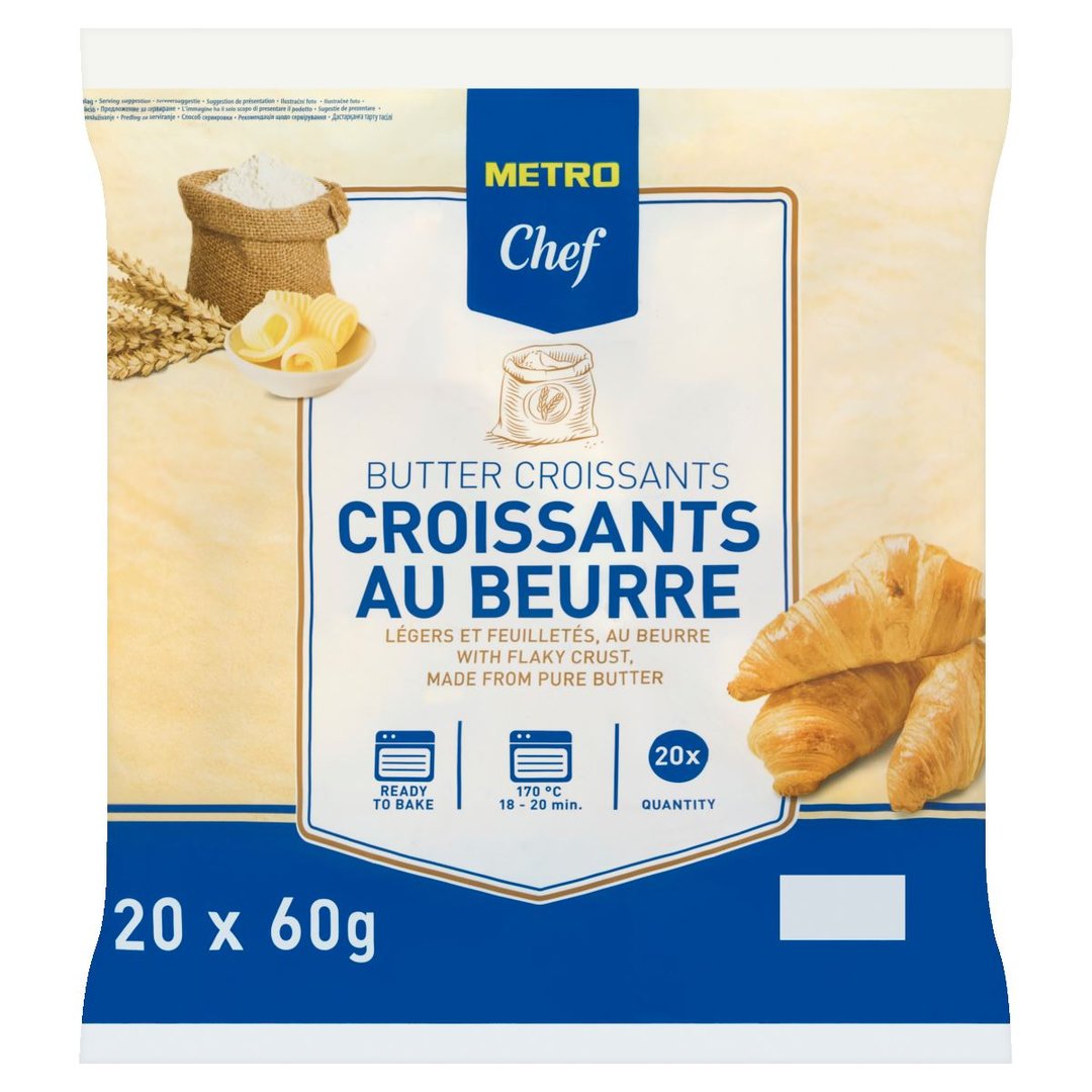 METRO Chef - Butter Croissant tiefgefroren 20 Stück à 60 g - 1,2 kg Packung