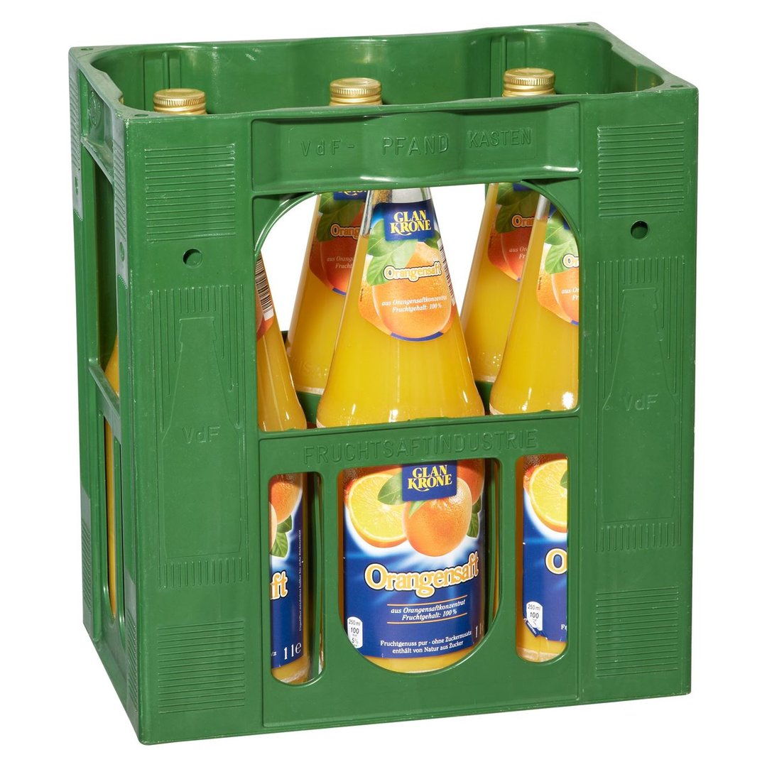 Glankrone - Orangensaft 100% Fruchtgehalt, Fruchtsaftkonzentrat 6 x 1 l Flaschen