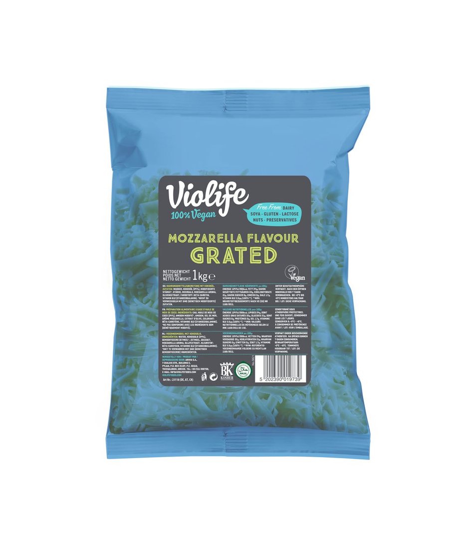 Violife - vegan Mozzarella Geschmack Gerieben gekühlt - 1 kg Packung