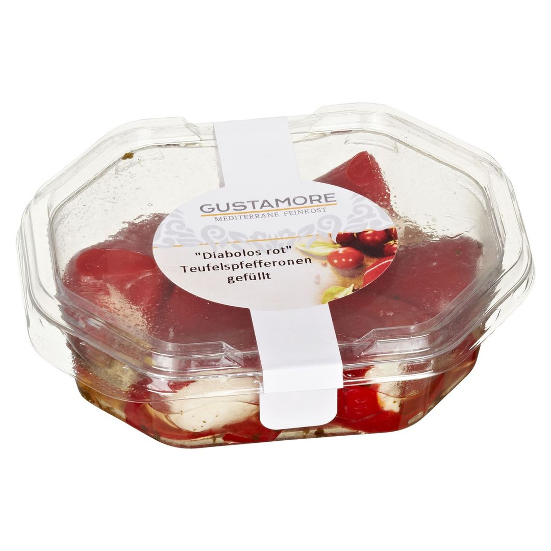 Gustamore - Antipasti rote Diabolos mit Frischkäsecreme gefüllt 8 x 160 g Packungen