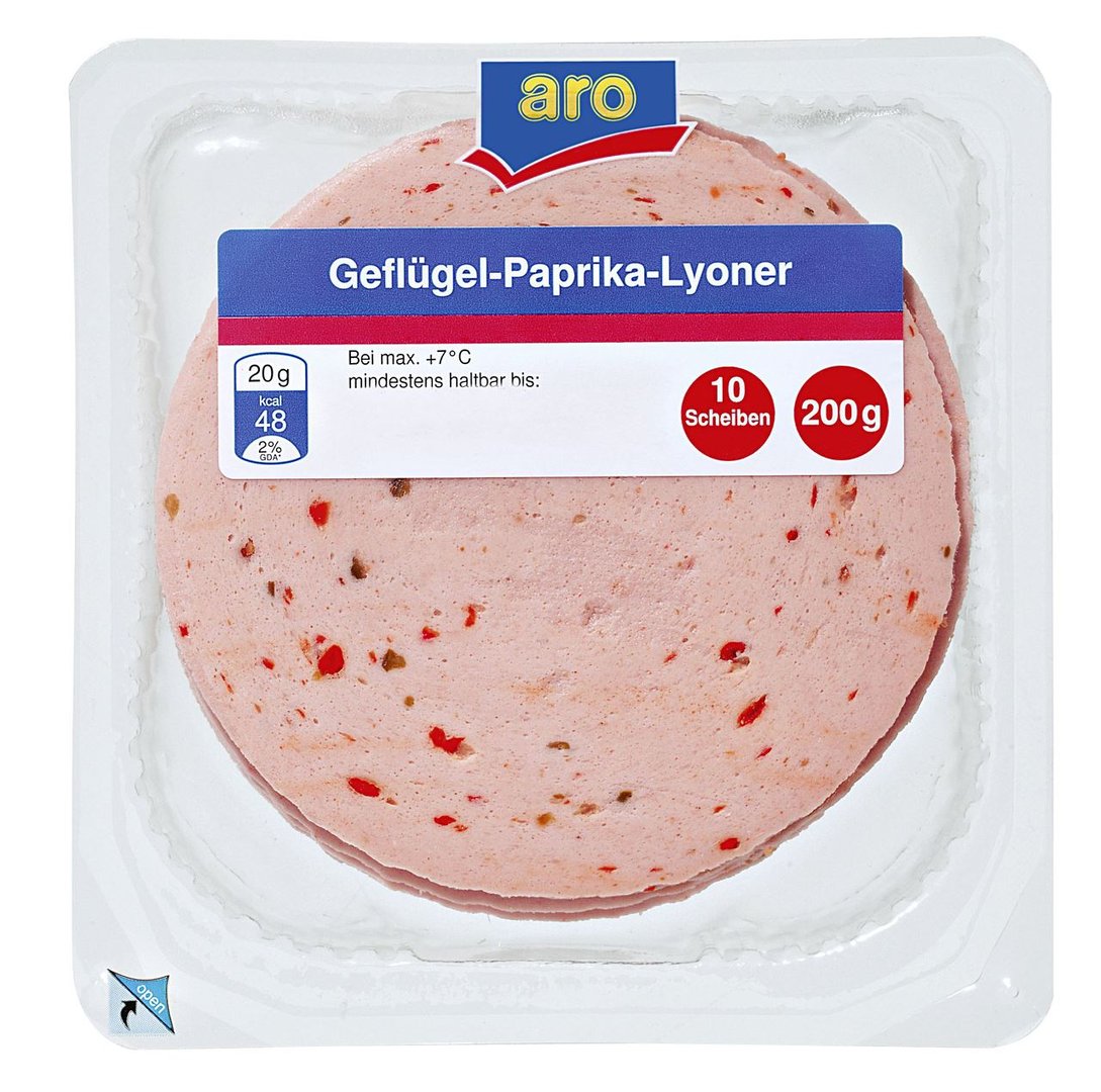 aro - Geflügel Paprika-Lyoner geschnitten 12 x 200 g Packungen