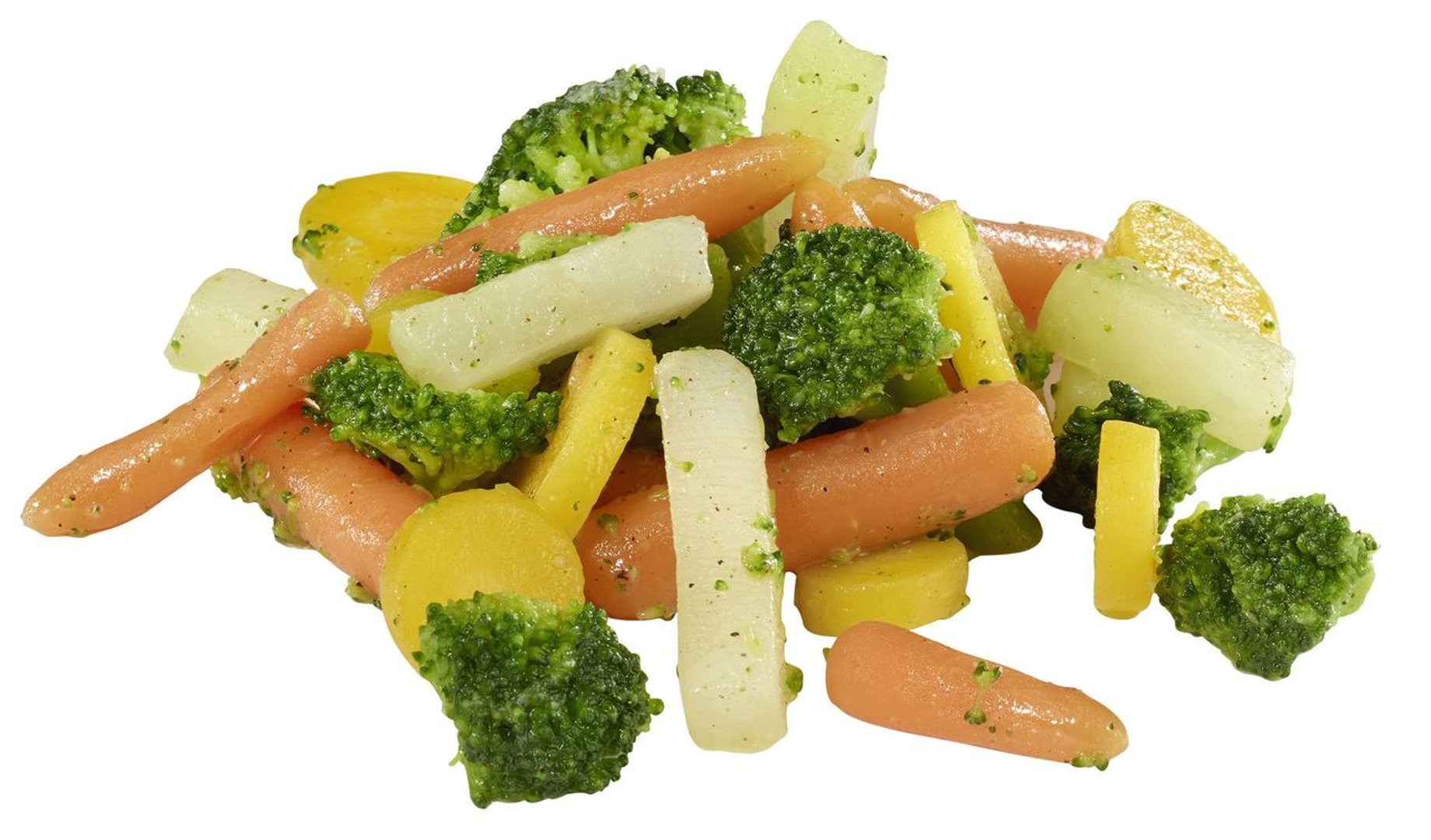 Frosta - Sommergarten Pfannengemüse vorgegart, vegan, Mischung aus kleinen Fingermöhren, gelben Karottenscheiben, Kolrabistreifen und Broccoliröschen in feiner Sauce 1,5 kg Beutel