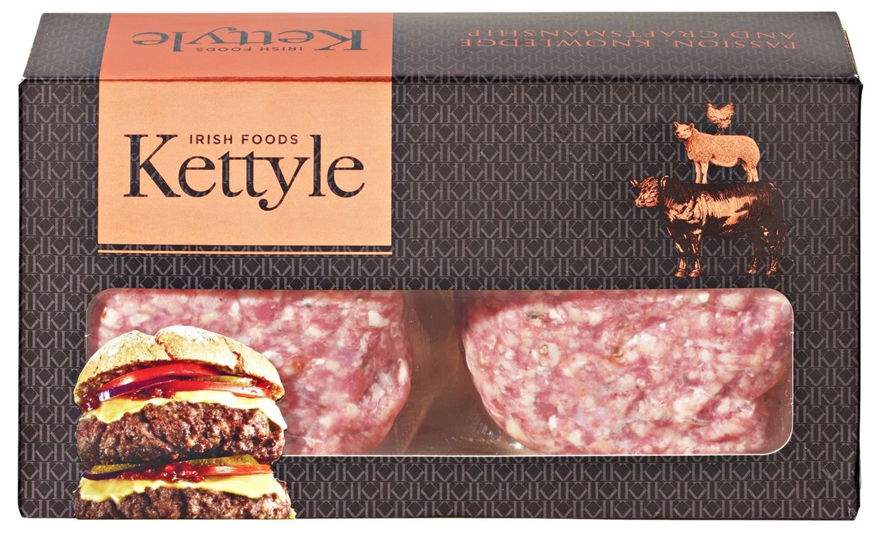 Kettyle Irish Foods - Irish Dry Aged Beef Burger 4 Stück à ca. 200 g, 10 % Dry Aged Rindfleisch, einzeln, vak.-verpackt - 800 g Packung