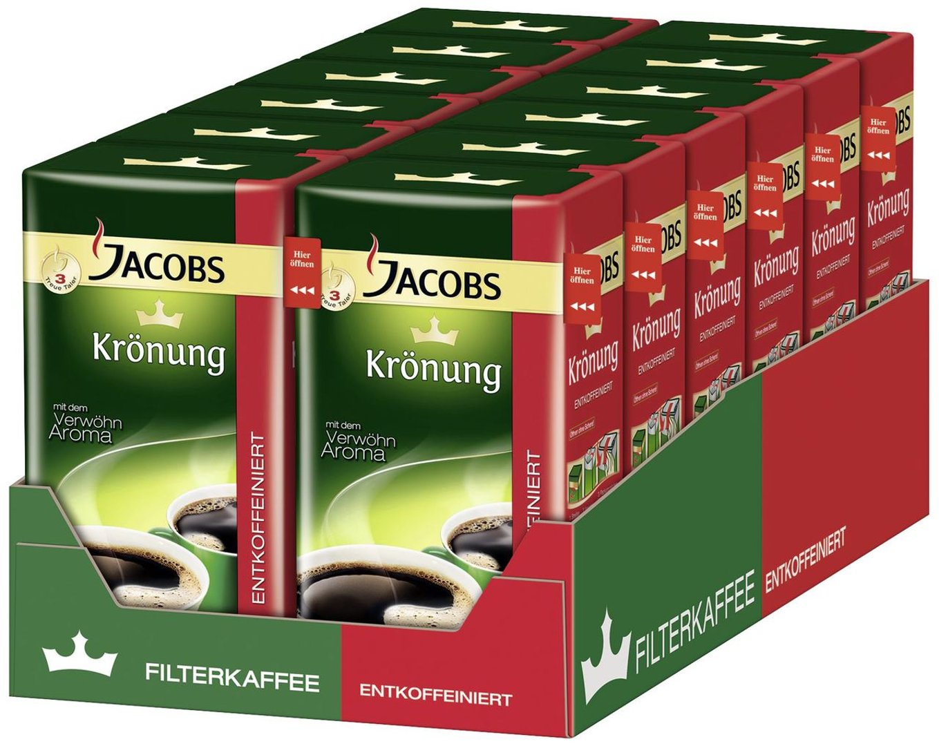 Jacobs Krönung entkoffeiniert gemahlen, vak.-verpackt 12 x 500 g Packungen