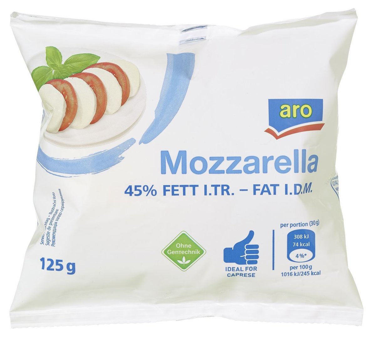 aro - Mozzarella 45 % Fett i. Tr. - 10 x 125 g Karton