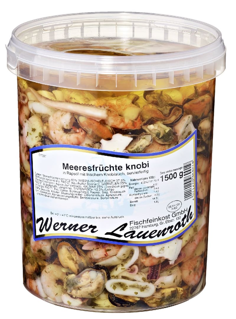 Werner Lauenroth - Meeresfrüchte Knobi servierfertig in Knoblauchöl 1,5 kg Becher