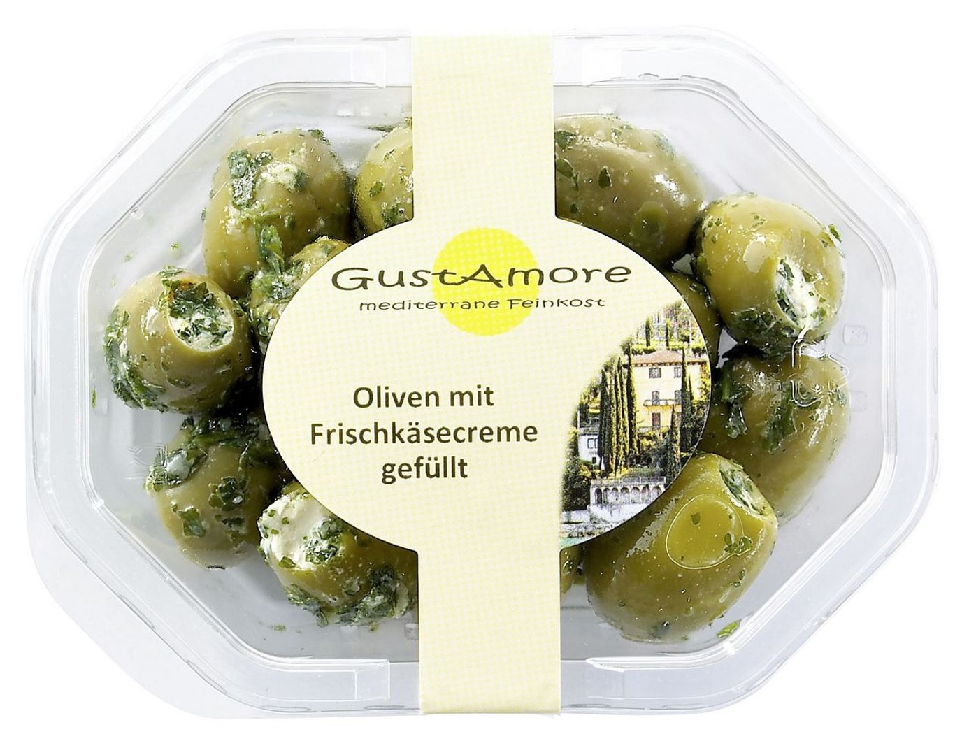 Gustamore - Grüne Oliven mit Mandeln gefüllt in Öl gekühlt - 160 g Schale