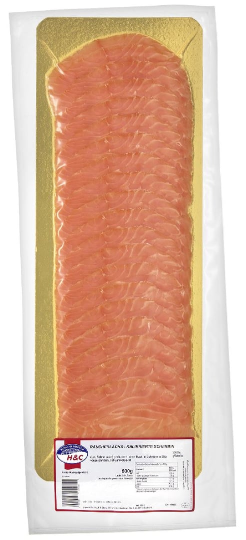 H & C WORLD OF SEAFOOD - Räucherlachs 20 Scheiben à ca. 25 g gekühlt - 500 g Packung