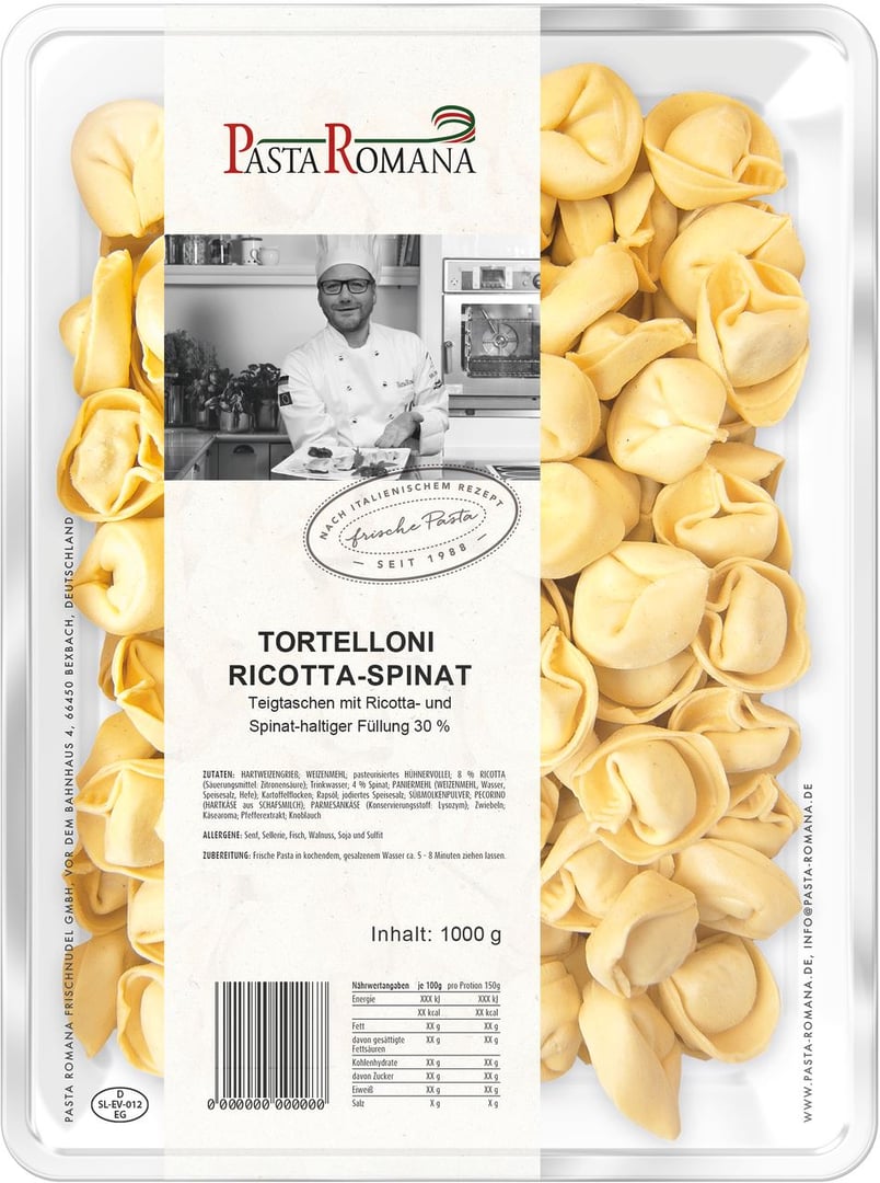 Pasta Romana - Tortelloni Ricotta Spinat tiefgefroren - 1 x 1 kg Schale