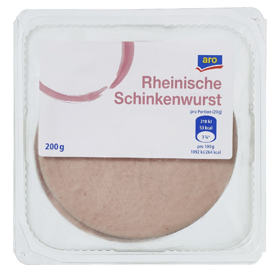 aro - Delikatess Rheinische Schinkenwurst geschnitten 200 g Packung