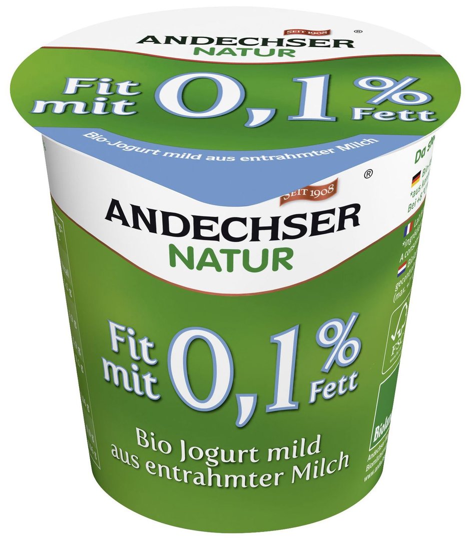 Andechser - Bio Joghurt mild fit 0,1 % Fett - 1 x 150 g Becher