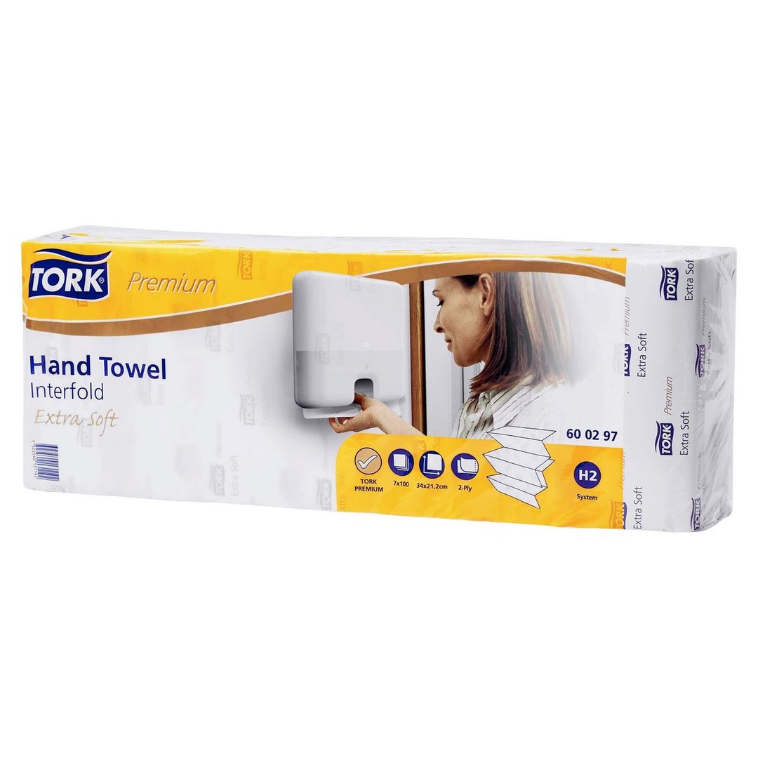 Tork Premium Falt-Papierhandtücher H2, extra soft, 21,2 x 34 cm, Weiß, 2-lagig, 7 Stapel à 100 Blatt