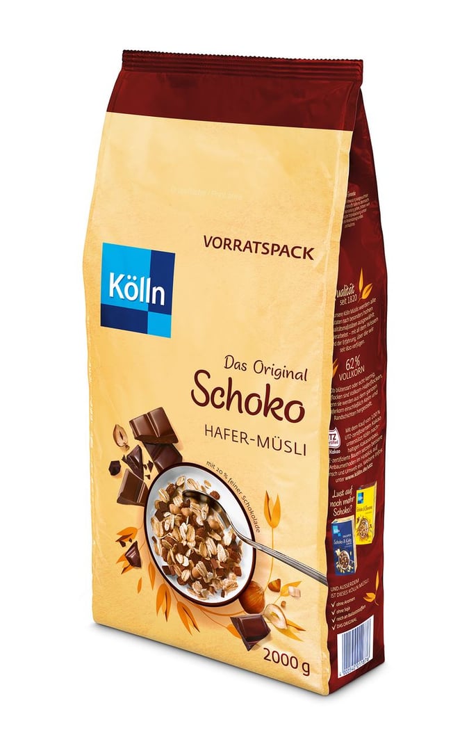 Kölln - Müsli Schoko mit zarten Hafer Vollkornflocken und Schokolade 2 kg Beutel