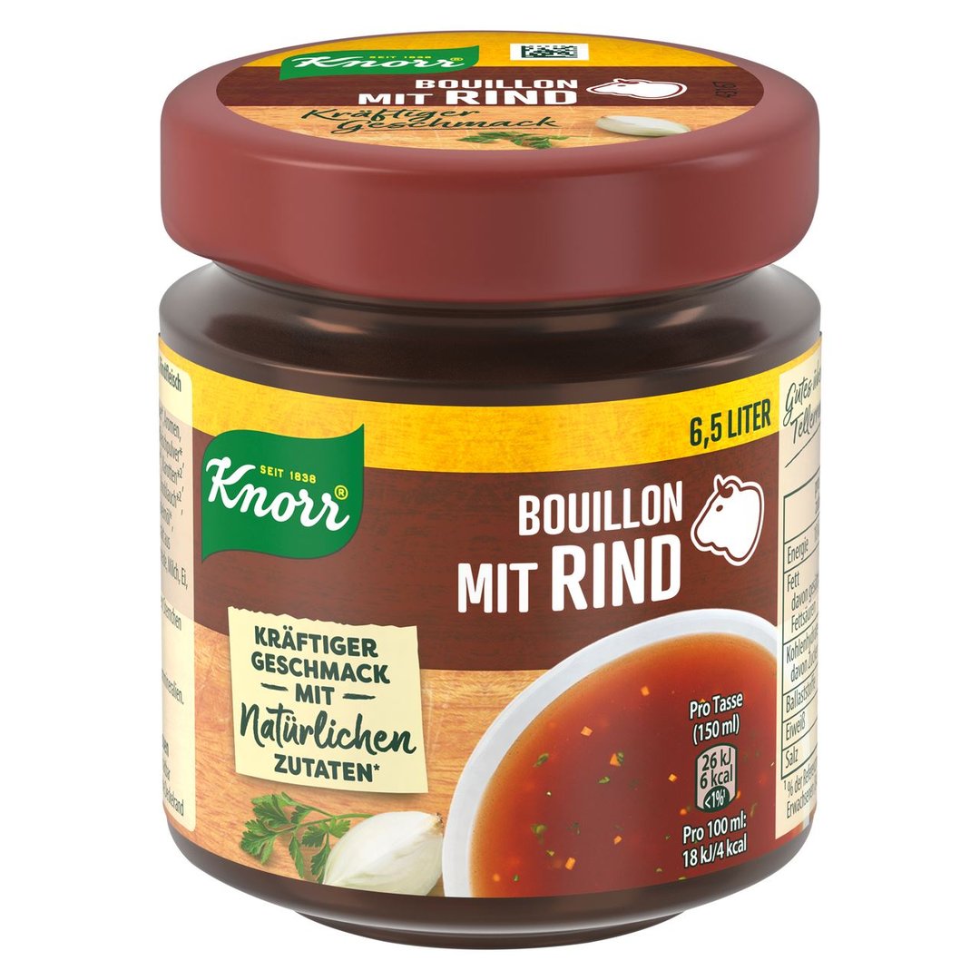 Knorr - Bouillon mit Rind im Glas, Ergiebigkeit 6,5 Liter - 130 g Tiegel
