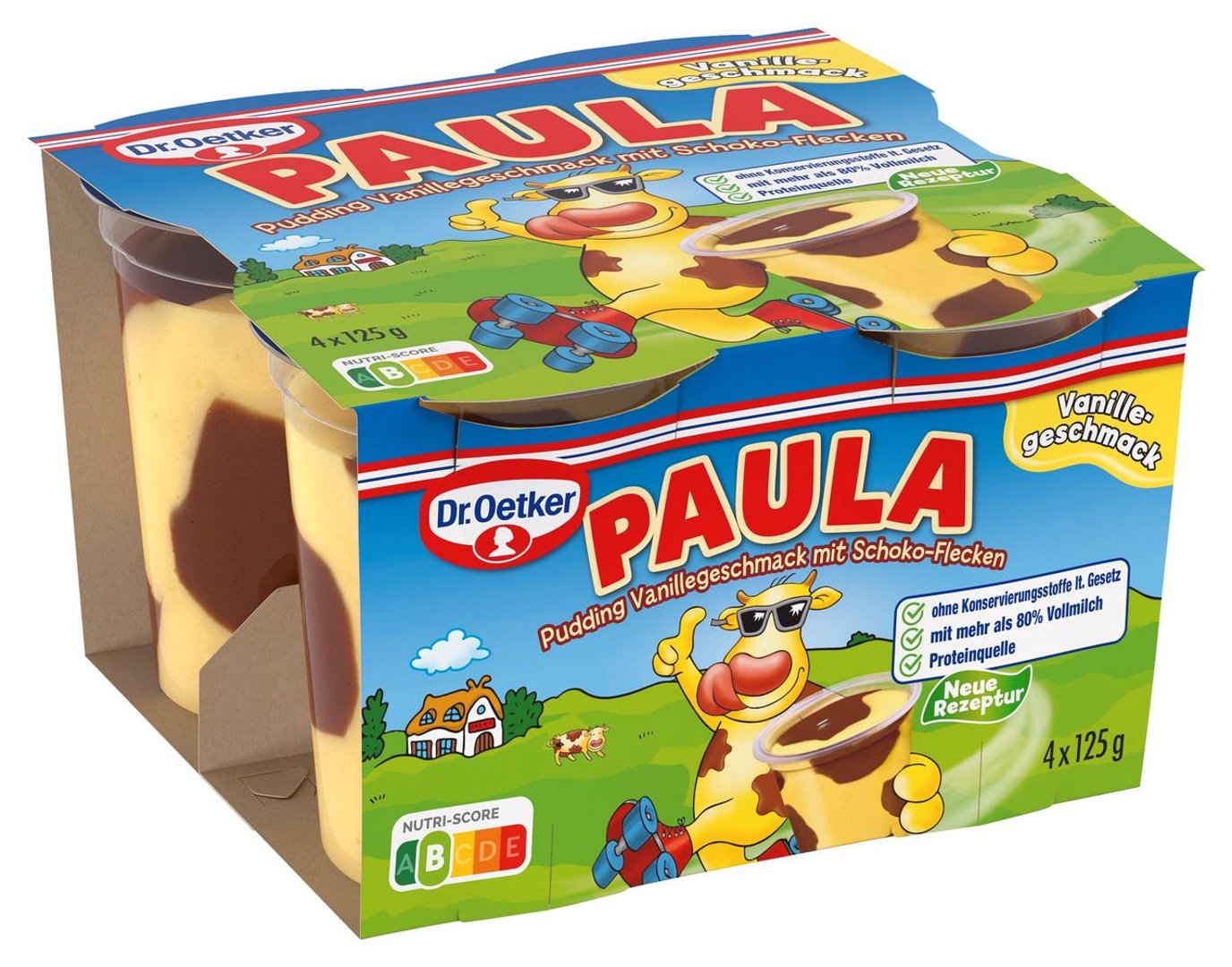 Paula - Pudding mit Flecken 4 x 125 g, 3,9 % Fett - 500 g Packung