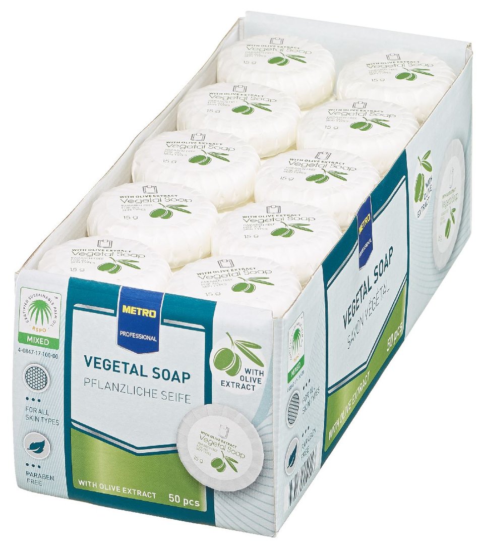 METRO PROFESSIONAL Pflanzliche Seife 50 Stück à 15 g - 750 g Packung