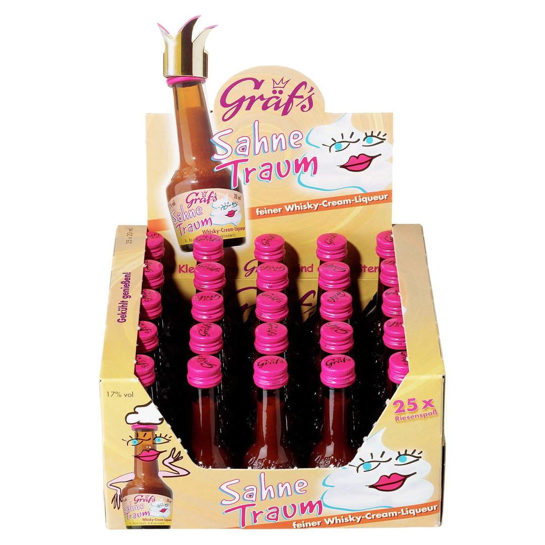 Gräf's Party Minis Sahne Traum Cream Liqueur 17 % Vol., 25 Flaschen à 20 ml - 500 ml Packung