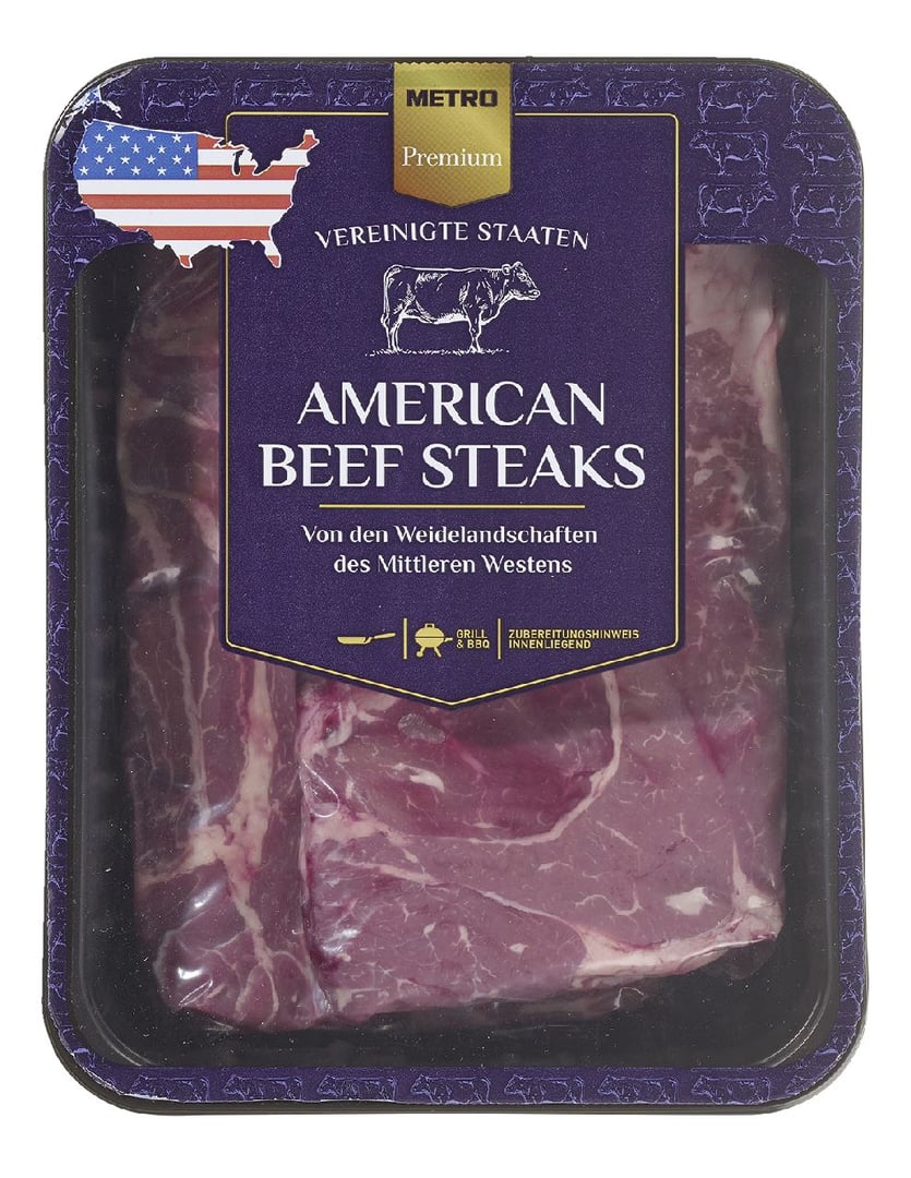 METRO Premium - American Beef Nackensteaks roh, 2 Stück à 250 g, vak.-verpackt