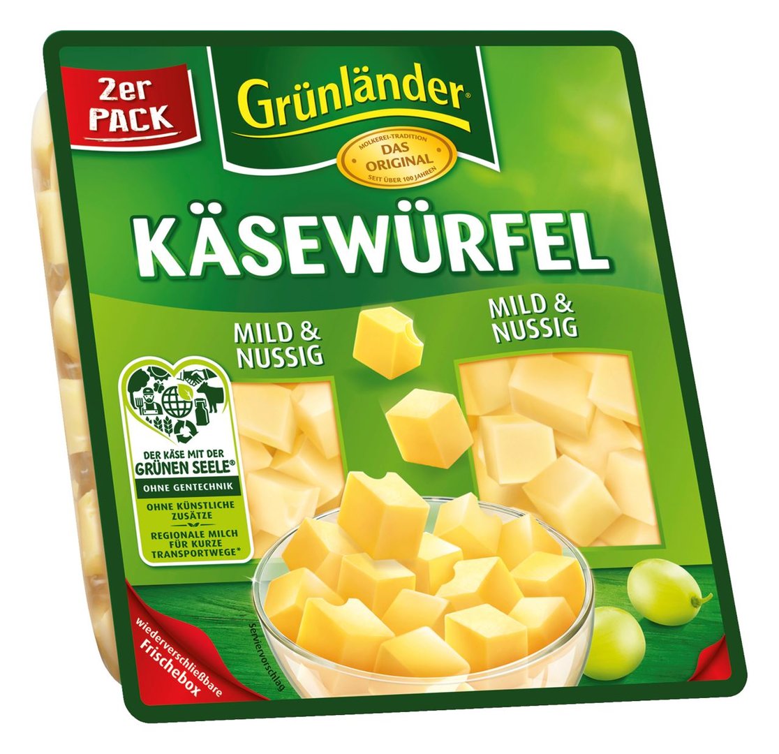 Grünländer - Käsewürfel mild & nussig - 120 g Schale